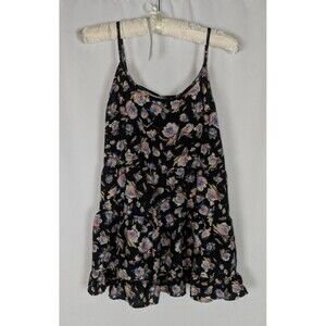 Soprano Blouse S Women's Black Floral Cut Out Back Spaghetti Strap Babydoll